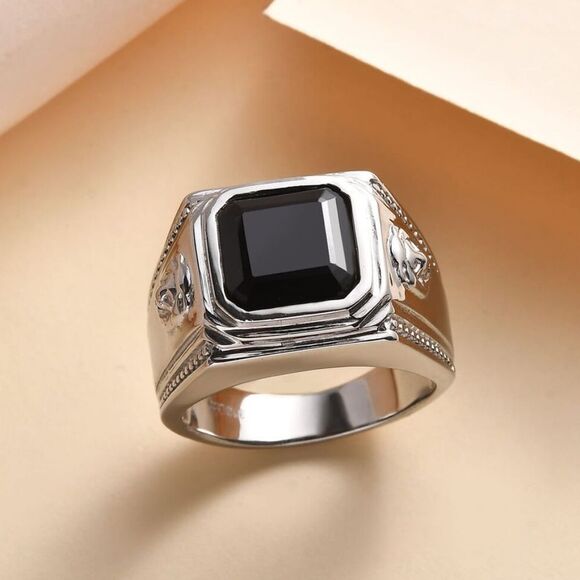 Asscher Cut Thai Black Spinel 7.50 ctw Men's Ring in Stainless Steel size 14 - Picture 3 of 10